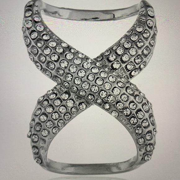 RHINESTONE  SCARF DOUBLE RING SILVER - Picture 2 of 4